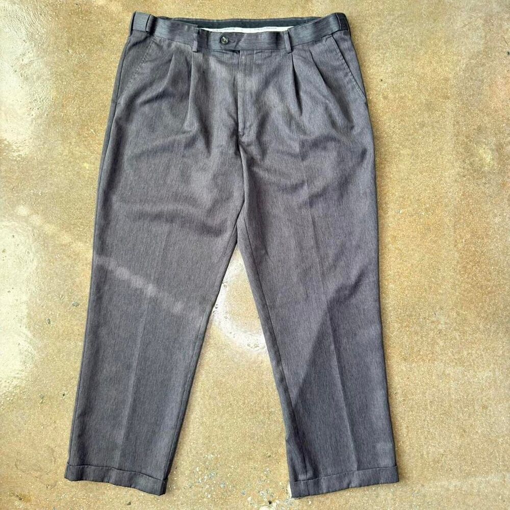 Perry Ellis Portfolio Dress Pants Mens 38x30 Gray Pleated Classic Cuffed Trouser